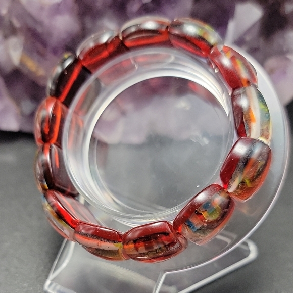 20x14.7mm Handmade Glass Abstract Milliefiori Lampwork Foil Beaded Bracelet - Picture 3 of 9